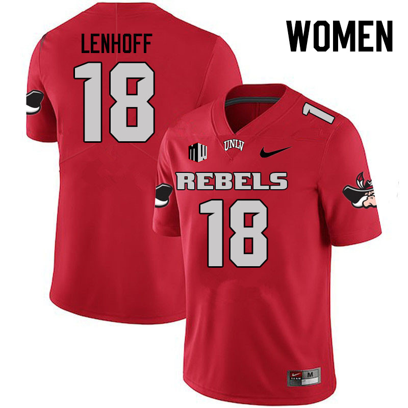 Women #18 Lucas Lenhoff UNLV Rebels College Football Jerseys Stitched Sale-Scarlet - Click Image to Close